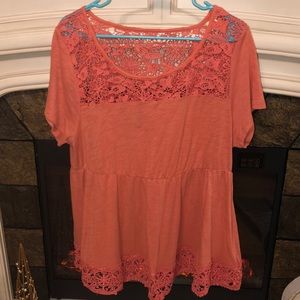 Torrid Coral Cut-Out Short Sleeves Tee